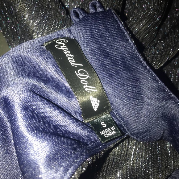 Navy Metallic Halter Neck Dress - Picture 6 of 6